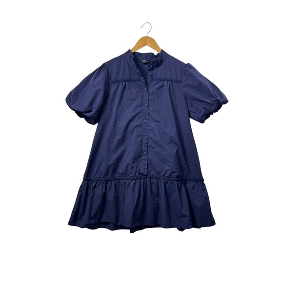 FATE Navy Puff Sleeve Ruffle Hem Mini Women Dress Large Cottagecore Fairy Casual - Picture 2 of 9